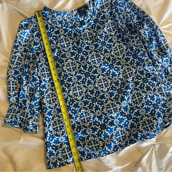 Co Til Co Women’s Printed Blue White Flowy Top Shirt 3/4 length sleeve - Picture 8 of 9